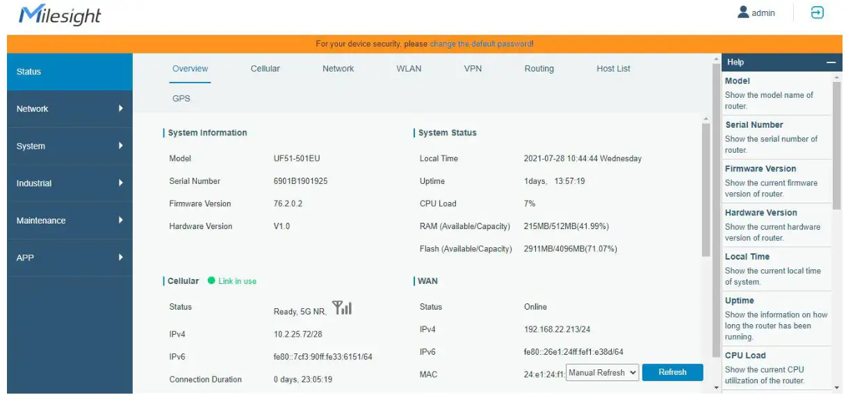 Milesight UF51 5G CPE Cellular Router - Log in the Web GUI 8