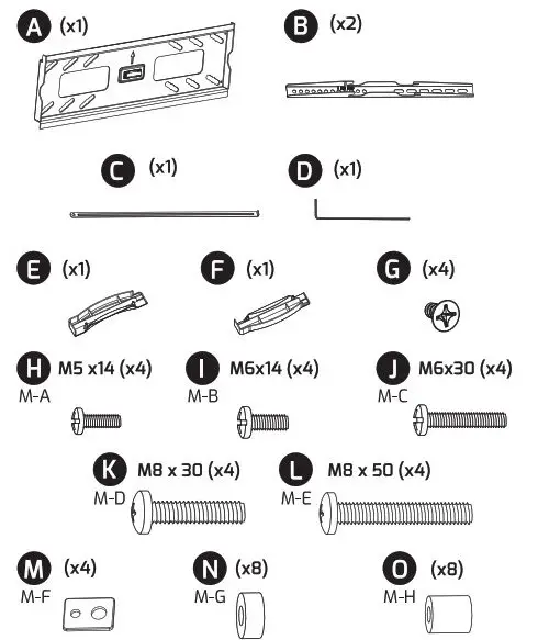 THOR 28013T 32 70 Inch Anti Theft Heavy Duty Fixed TV Wall Mount - Components