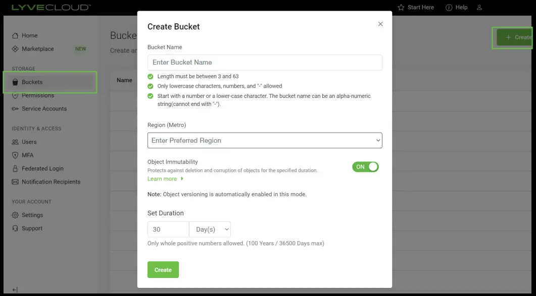 Create Lyve Cloud Account
