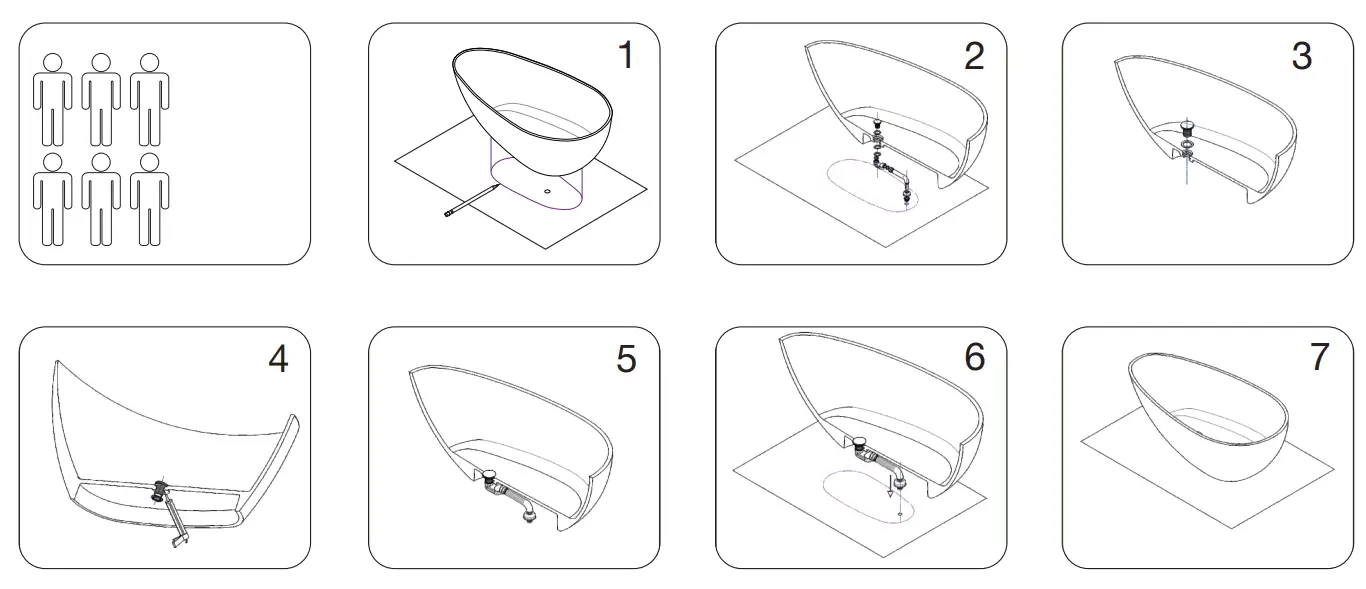 MEDUNJESS FS302 1800 Non Whirlpool Freestanding Bathtub - diagram
