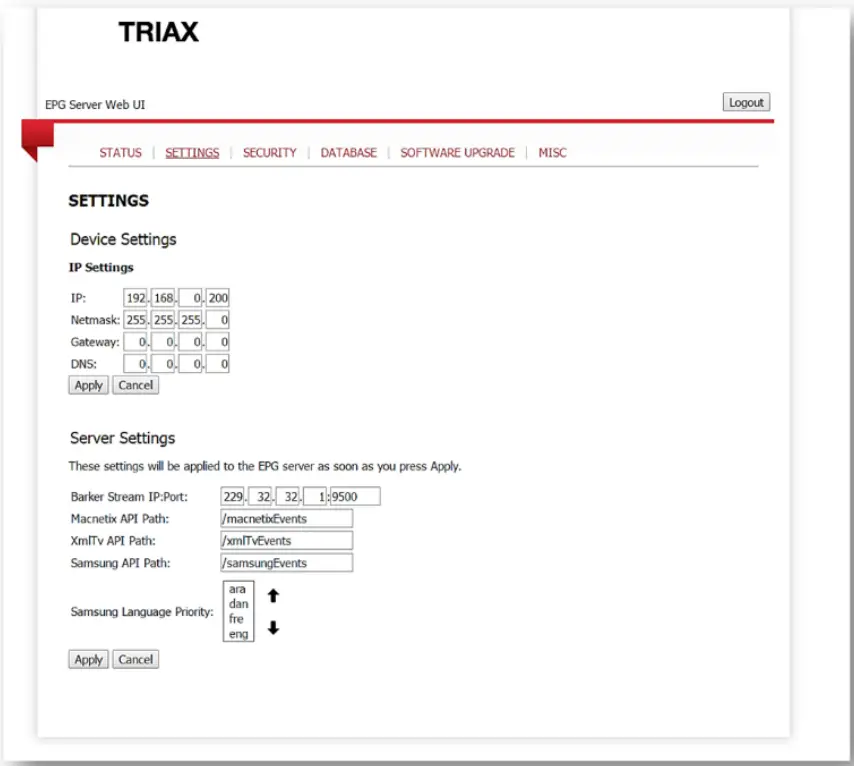 TRIAX 492095 IPTV EPG Server - fig 3