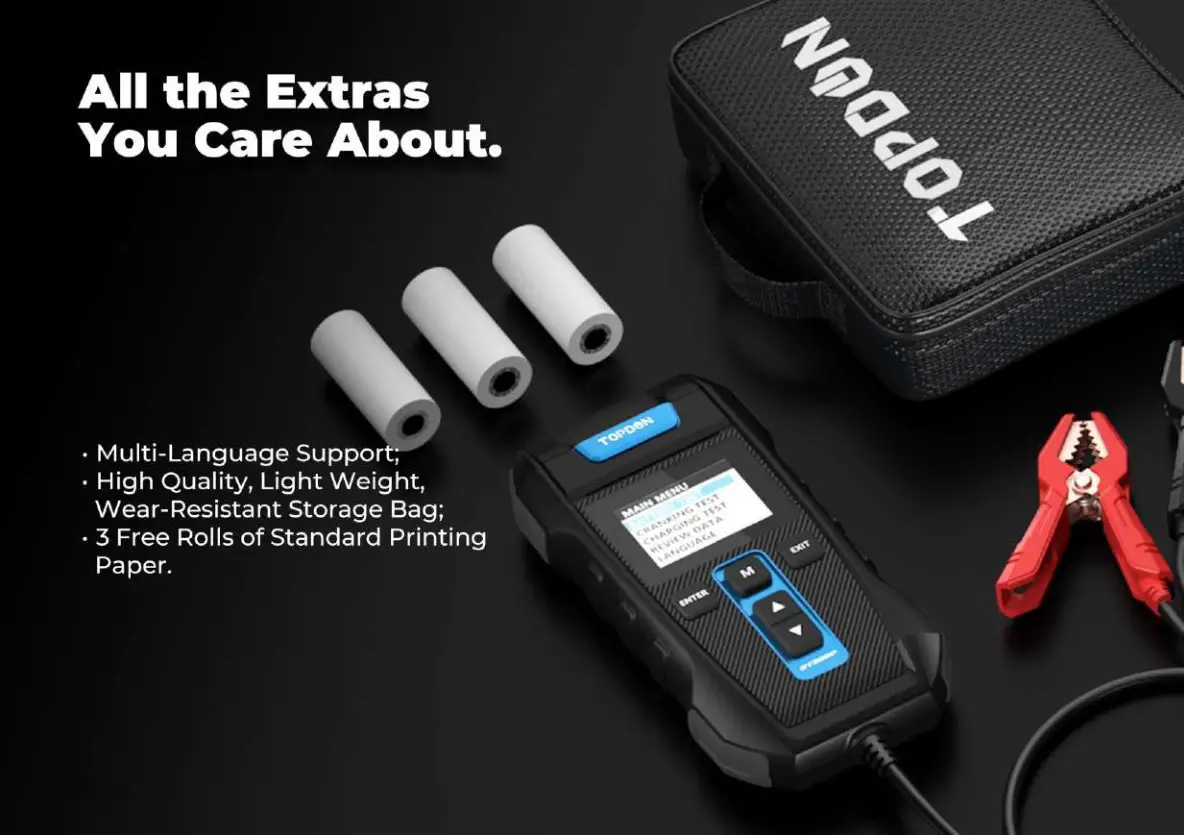 TOPDON BT300P Car Battery Tester - All the extras