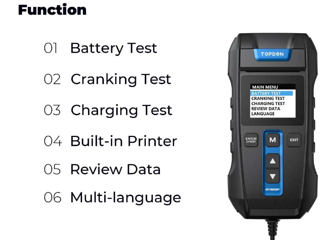 TOPDON BT300P Car Battery Tester - Function
