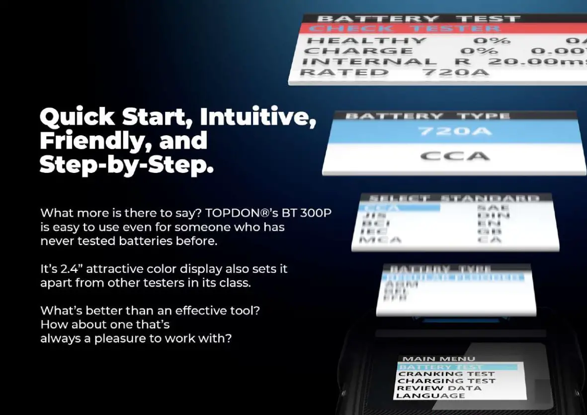 TOPDON BT300P Car Battery Tester - QUICK START INTUITIVE