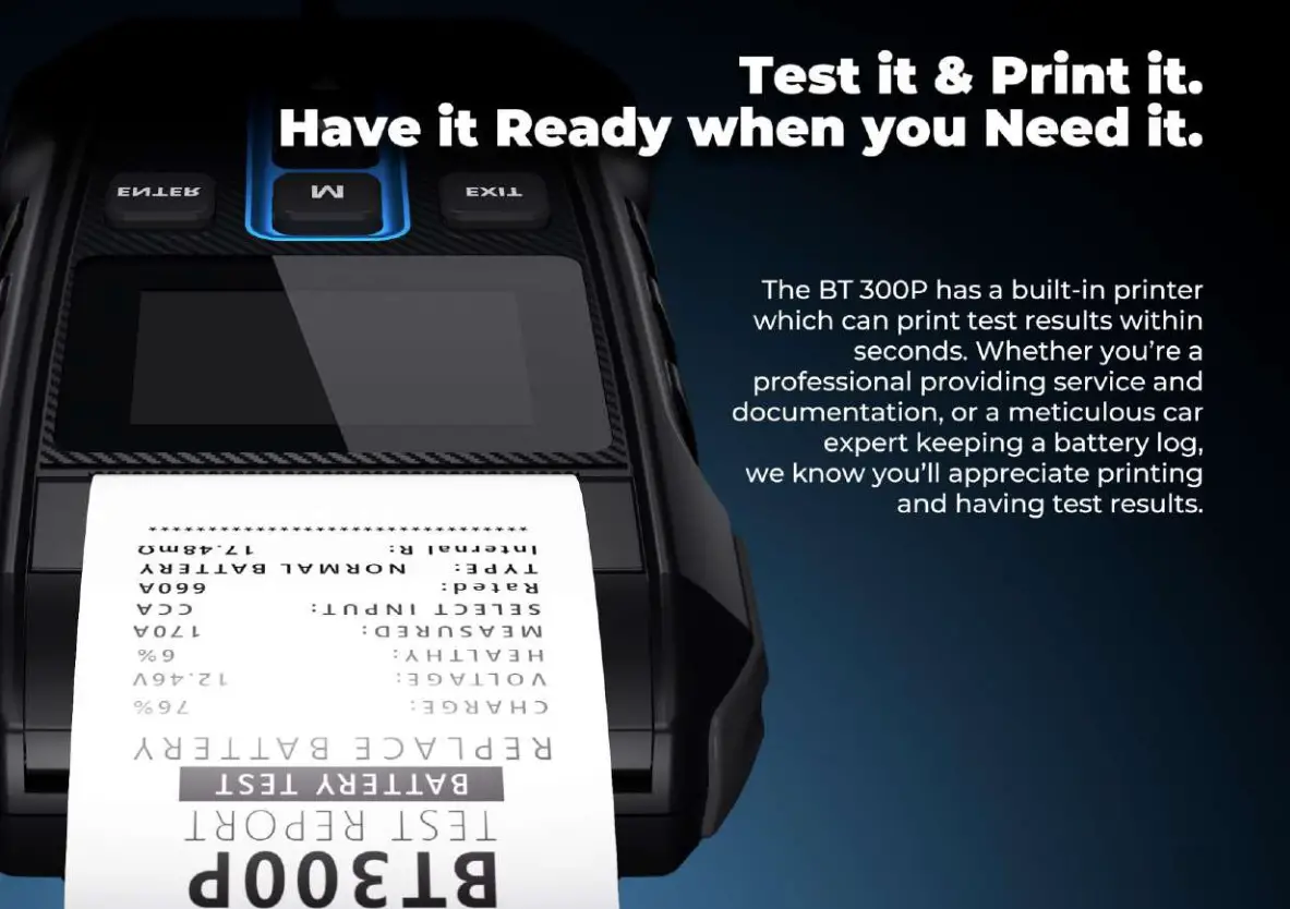 TOPDON BT300P Car Battery Tester - Test it and print it