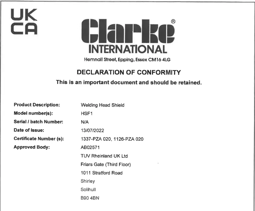 Clarke HSF1 Flip Front Welding Headshield fig 3