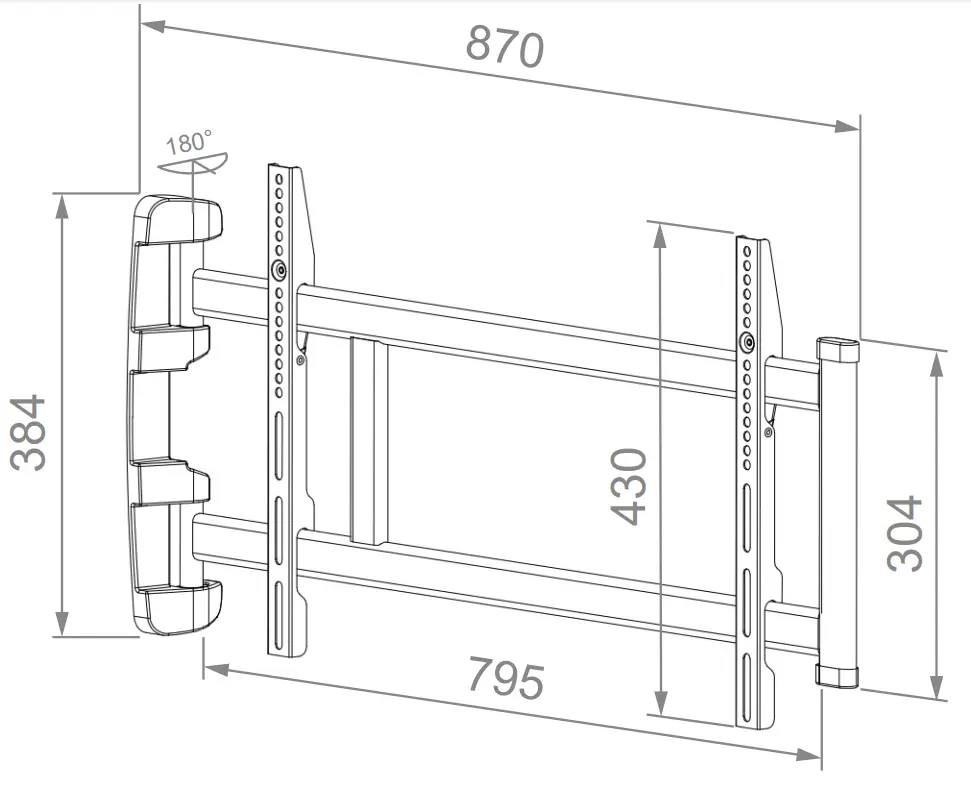 HAGOR 2600 BL Swingmount L Pivoting Wall Mount - Dimensions