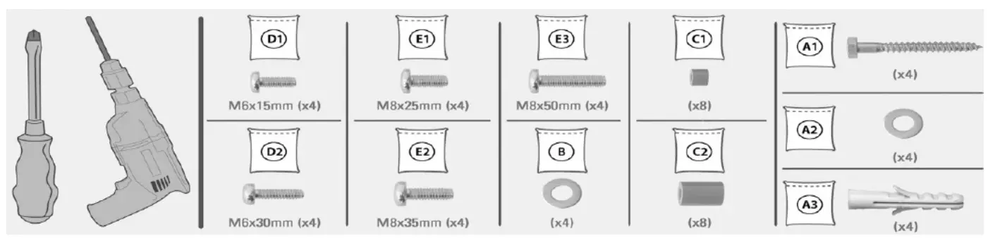 HAGOR 2600 BL Swingmount L Pivoting Wall Mount - Scope of delivery