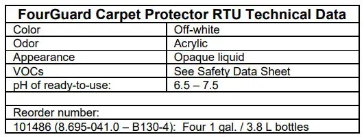 PROCHEM PC-FCP-01 FourGuard Carpet Protector RTU - FourGuard Carpet Protector RTU Technical Data