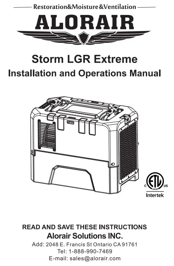 ALORAIR Storm LGR Extreme Dehumidifier Installation Guide