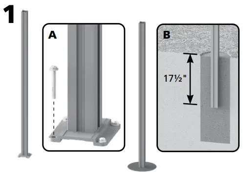 PEAK Modular Fencing 94 Inch H Matte Black Aluminum In Ground-