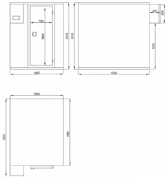 ggm gastro KF1815E Stainless Steel Cold Room - OUTSIDE DIMENSIONS