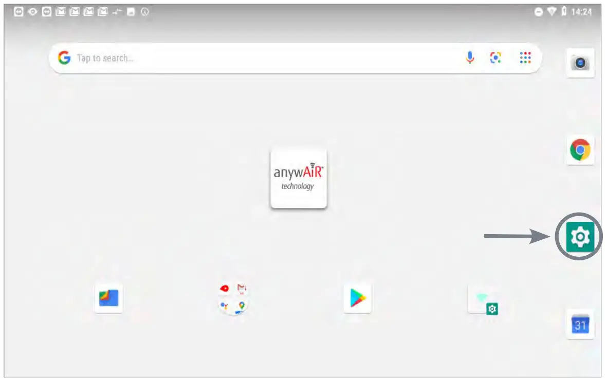 anywAiR Touch Pad - Press the settings