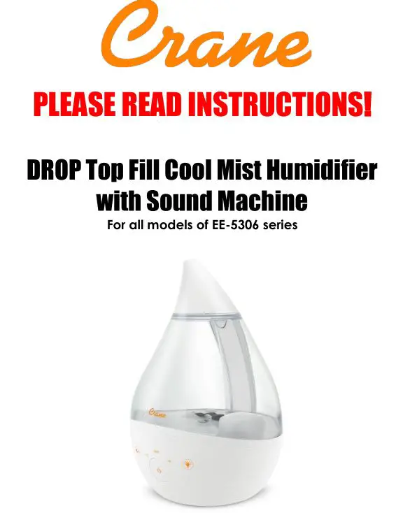 Crane Drop Top Fill Cool Mist Humidifier With Sound Machine - PLEASE READ INSTRUCTIONS