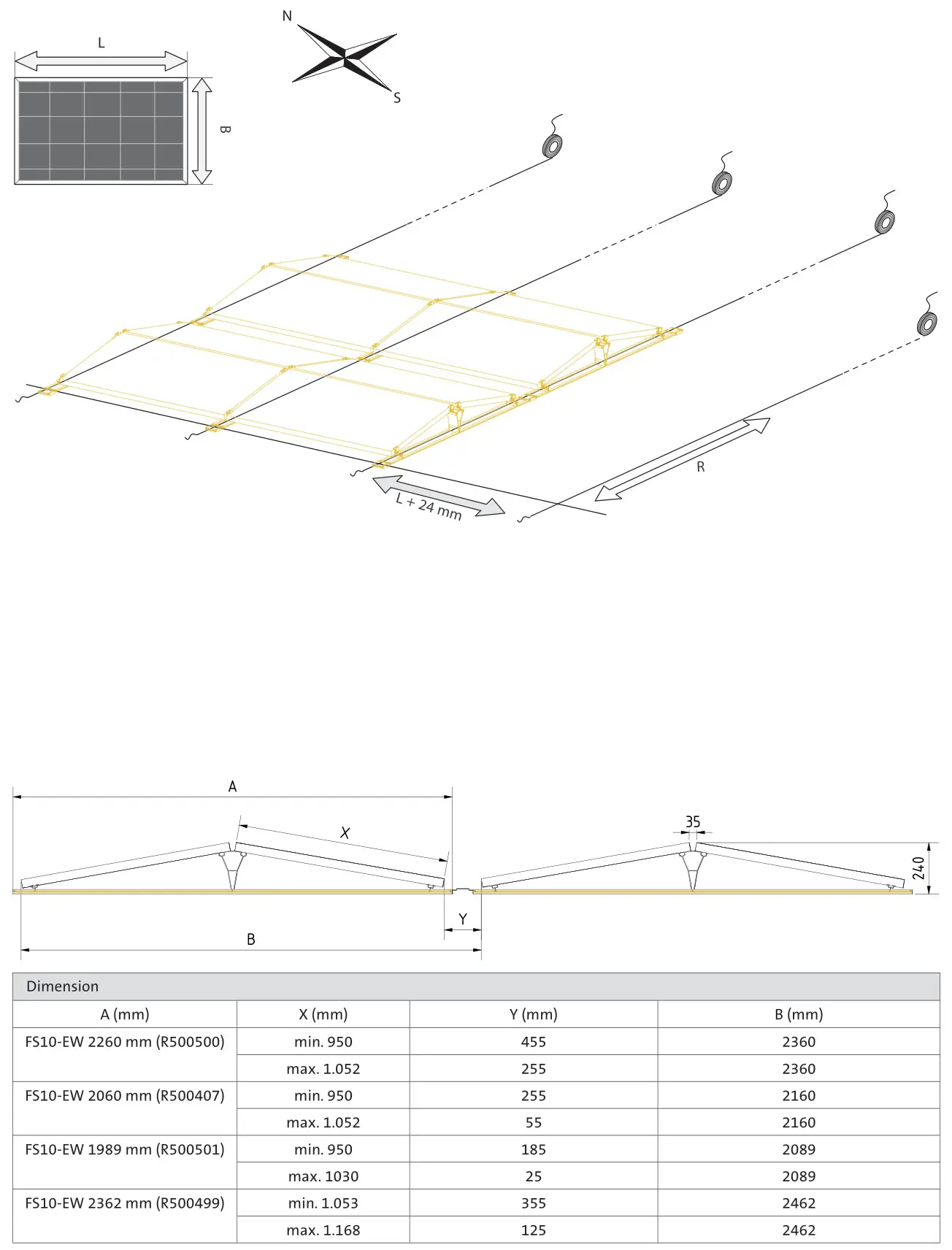 Renusol FS10-EW Solar Panel Mounting - Dimension