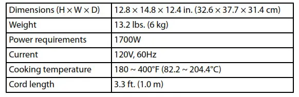 INSIGNIA NS-AF53MSS0 5 Qt. Mechanical Control Air Fryer - Specifications
