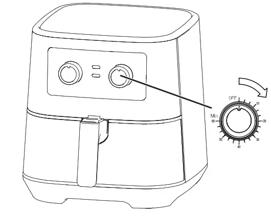 INSIGNIA NS-AF53MSS0 5 Qt. Mechanical Control Air Fryer - Turn the timer knob to set the cook time