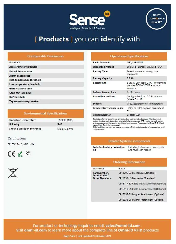 Sense Asset XL Data Sheet