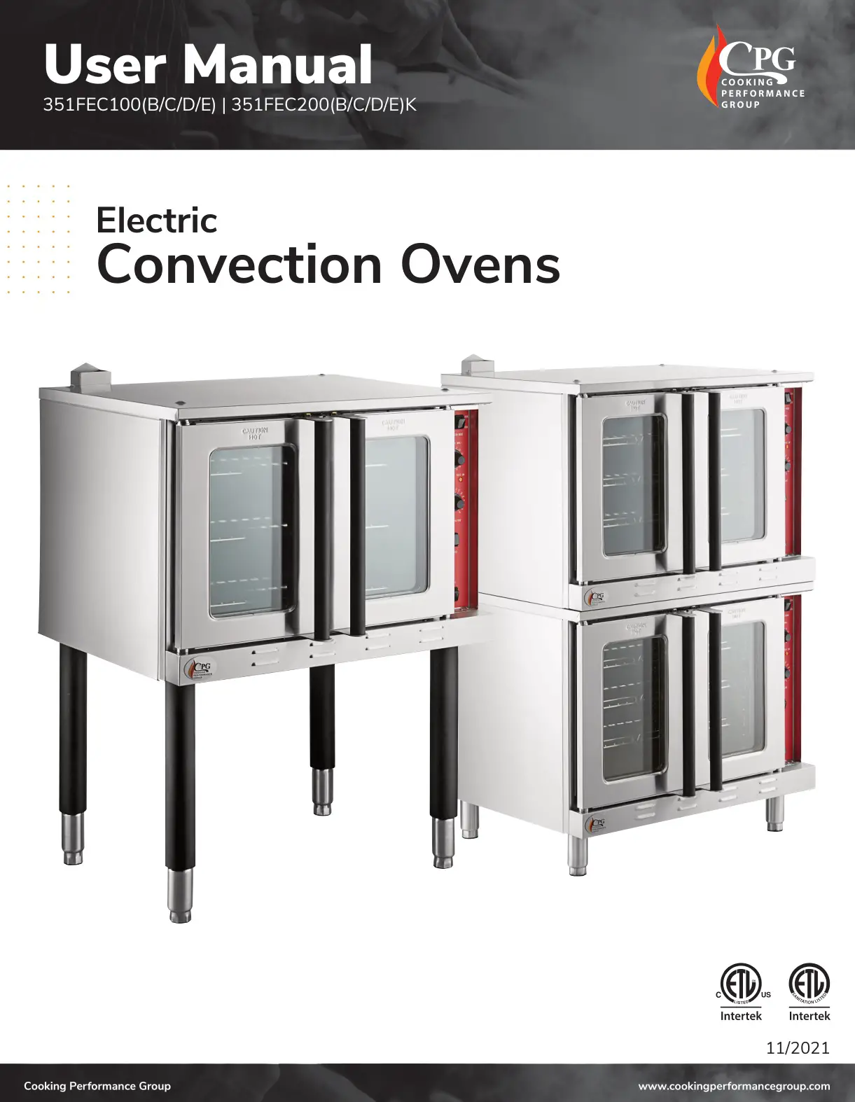 CPG 351FEC100 Electric Convection Ovens User Manual