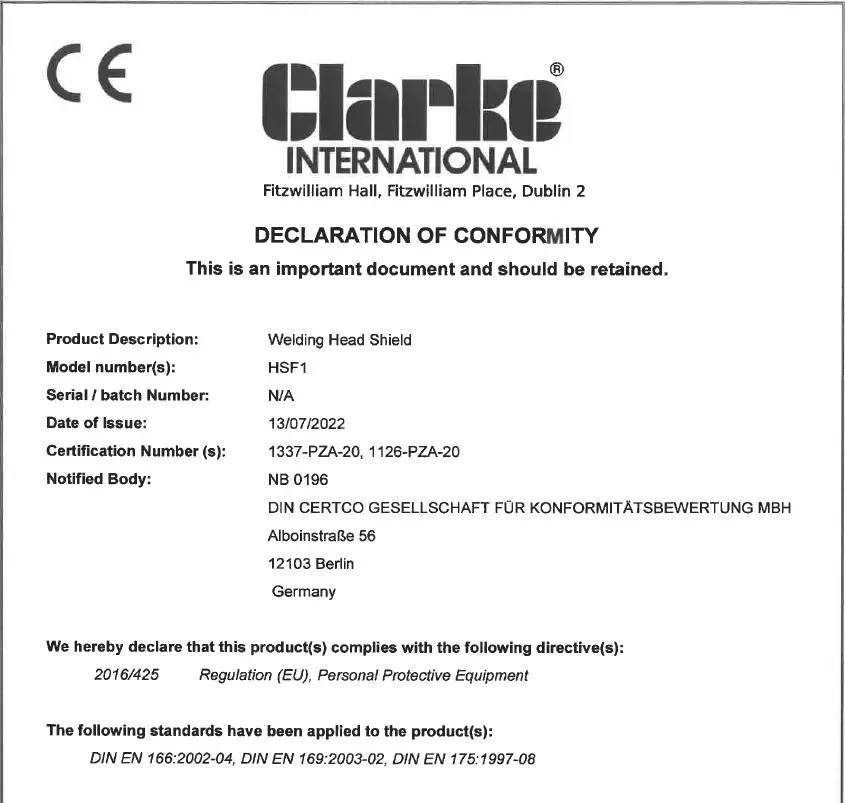 Clarke HS1 Welding Headshield fig 5
