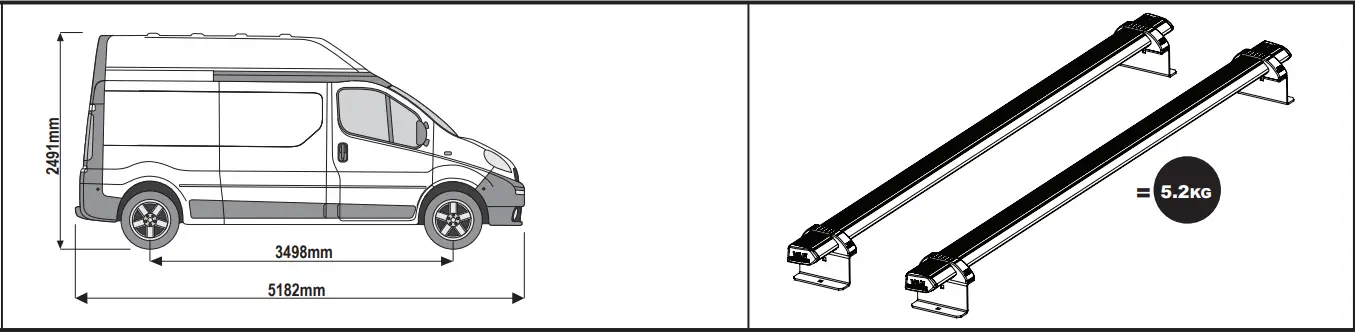 VAN GUARD VG211 2 Nissan Primastar x2 ULTI Van Roof Bars - 5