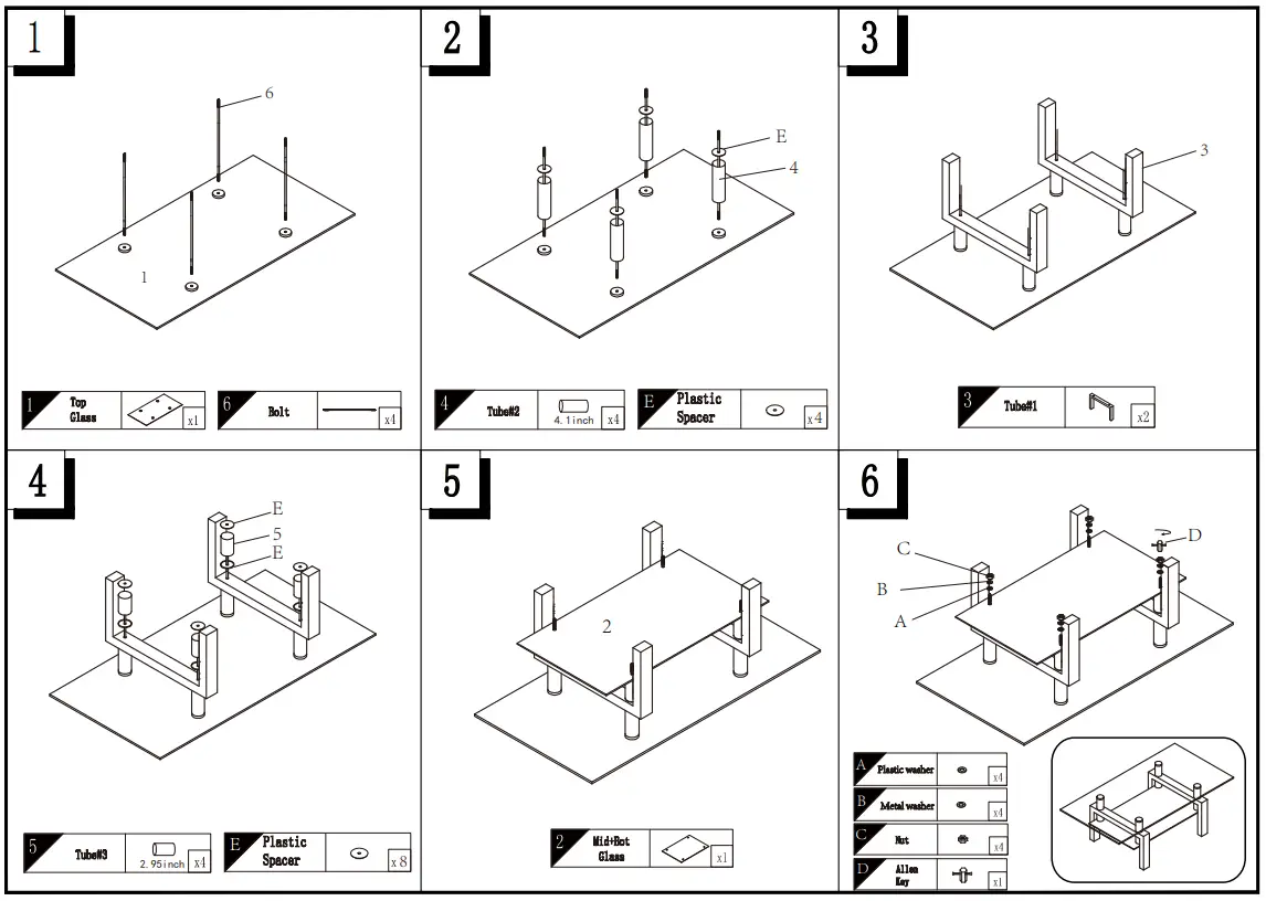 Minecraft D01 CT006 Walnut Rectangle Glass Coffee Table - fig 1