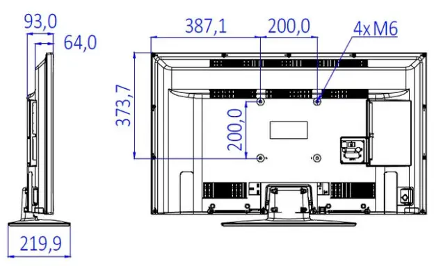 PHILIPS 43HFL2839T 43 Inch Studio Hospitality TV - Dimensions
