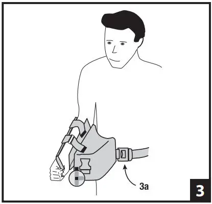 DJO 1-1344-4-06000 UltraSling IV ER 15 Degree Left Large User Guide - Bring waist strap around from the back of cushion around your waist, inserting into and attaching to the front buckle