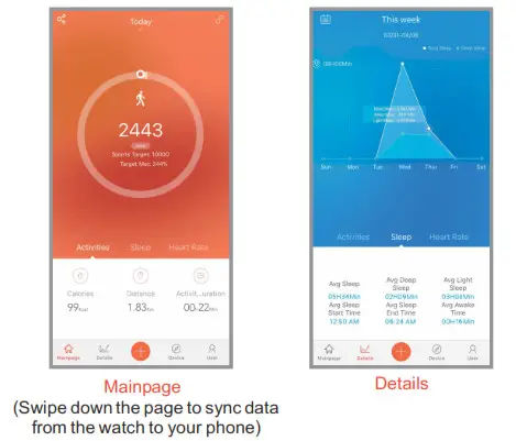 Makibes ID205L 1.3 Inch Smartwatch IP68 Waterproof - App Interfaces 1