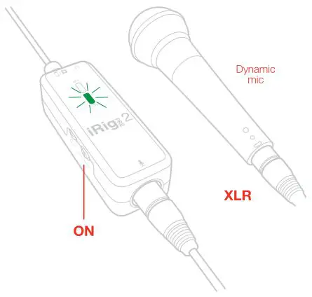 IK Multimedia iRig Pre 2 Ultra Portable XLR Microphone - Turn the iRig Pre 2 ON by sliding the power switch