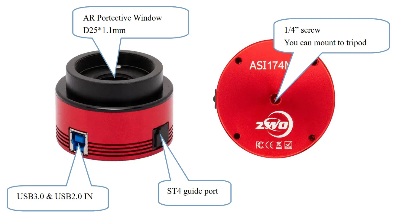ZWO ASI174 USB3 0 Monochrome CMOS Camera - External View