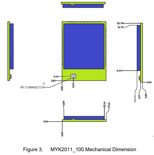 High Flying Electronics Technology MYK2011 100 Low Power Wi Fi Module-Mechanical Size