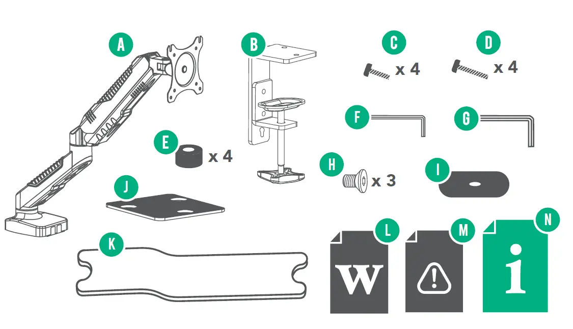 BAUHN AMAB-0222-S Gas- Spring- Monitor- Bracket -with -USB- ports fig 1