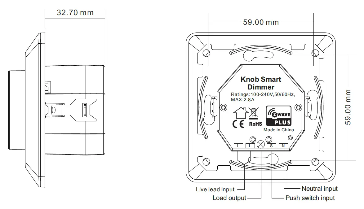 SUNRICHER Push Compatible Z-Wave Knob Smart Dimmer 2