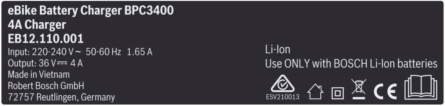 BOSCH BPC3400 4A Charger for Performance CX Smart System - ebike battery charger BPC3400 4A Charger