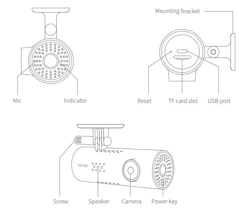 70mai Smart Dash Cam 1S User Manual - Product overview