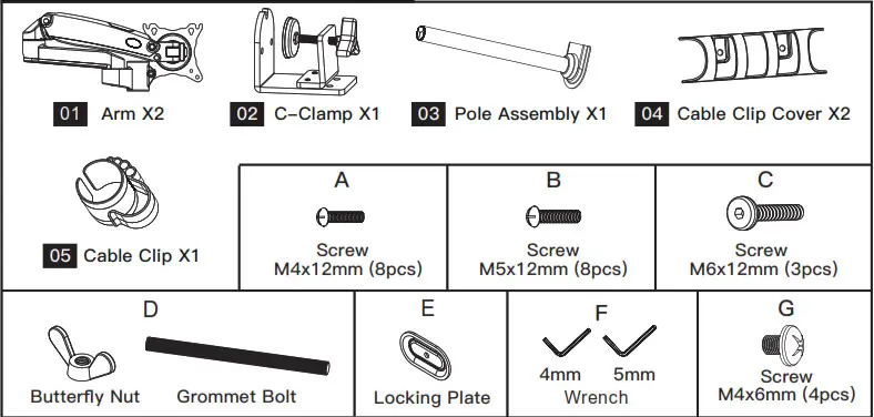 HUANUO HNDS8 Dual Monitor Stand partts