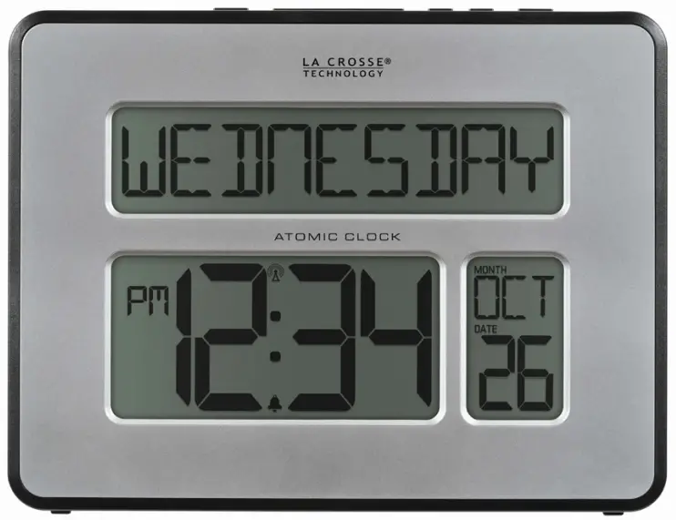 LA CROSSE TECHNOLOGY 513 1419B Atomic Digital Wall Clock with Calendar and Indoor Temperature