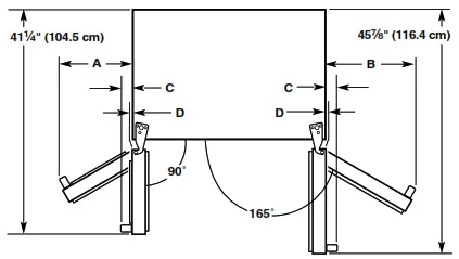 Whirlpool KitchenAid W10706417B side-by-side refrigerator - Door Swing Dimensions