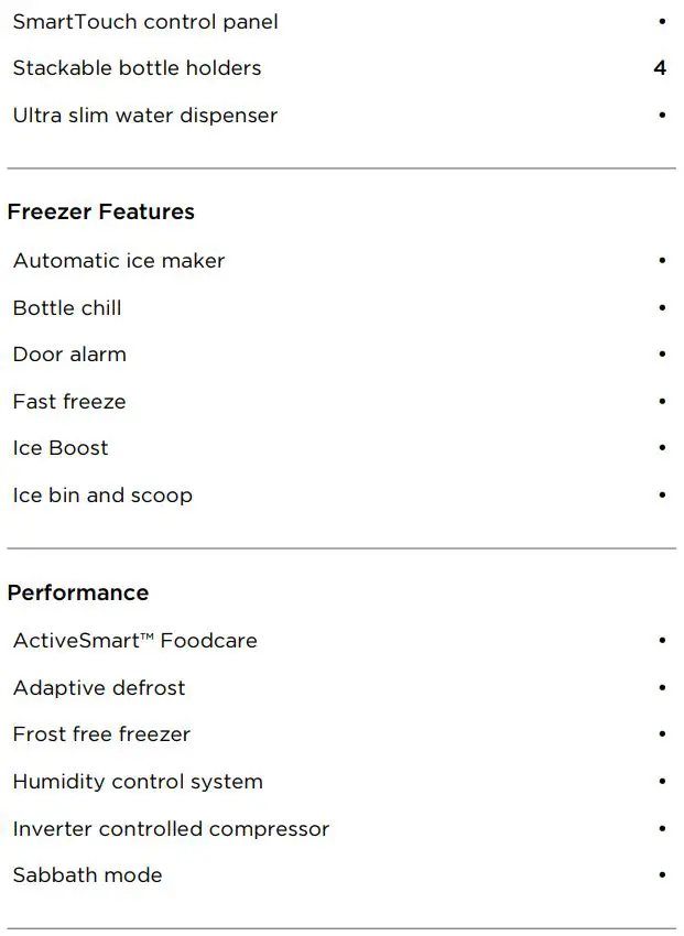 Fisher and Paykel RF170WLHUX1 Freestanding Refrigerator Freezer User Guide - SPECIFICATIONS