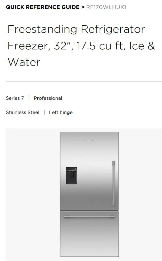 Fisher and Paykel RF170WLHUX1 Freestanding Refrigerator Freezer User Guide
