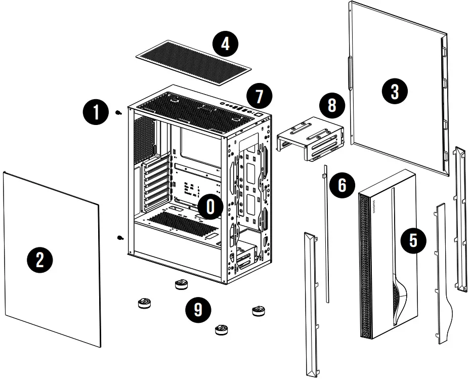 GAMDIAS MARS M1 MID-TOWER PC CASE - PARTS