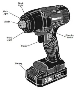 BAUER 1781C-B1 ¼ Hex Compact Impact Driver Kit- Functions