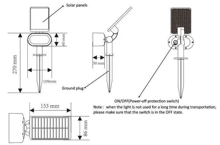 novostella NTF71 RGBCW US 4 Solar Spot Lights - Dimension