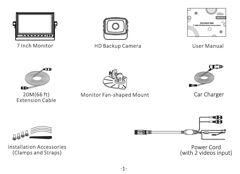 VECLESUS VMS 7 Inch 1080P HD Wired Backup Camera System 1