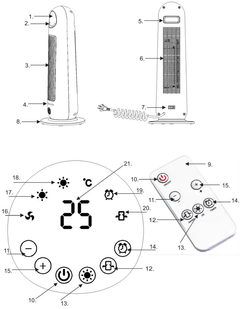 ADLER AD 7731 Ceramic Fan Heat Tower LCD with Remote control - Overview 2