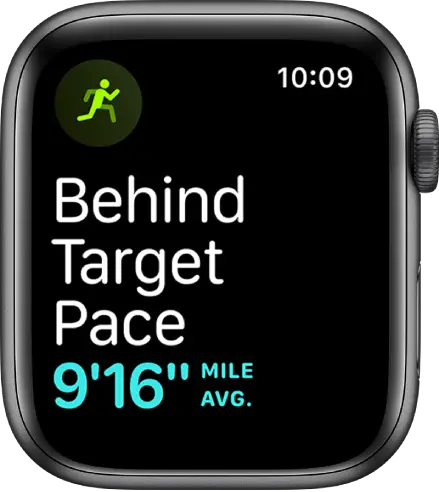 A Workout screen that tells you you’re running behind your target pace.