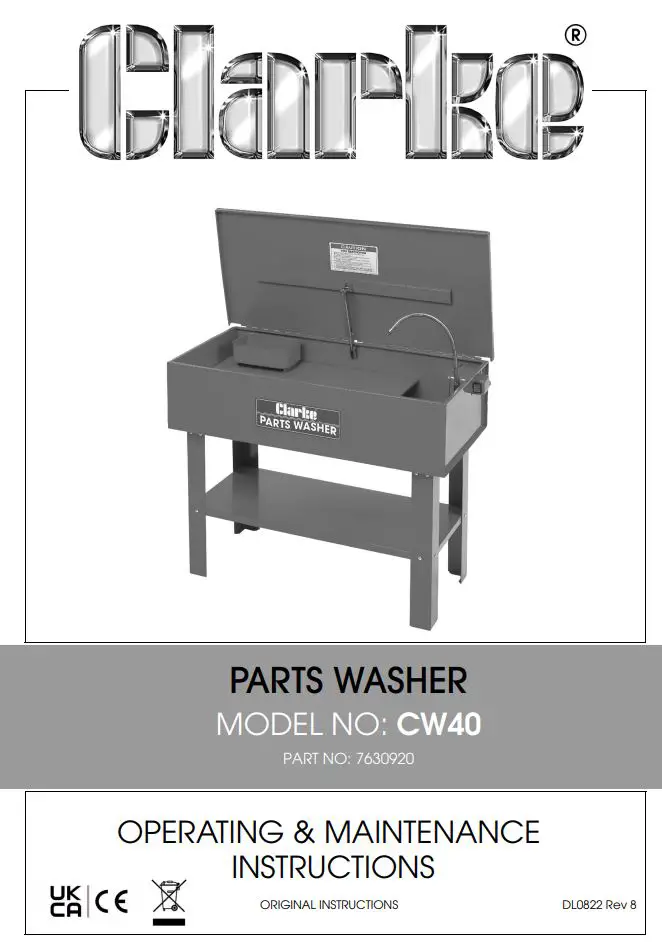 Clarke CW40 Parts Washer Instruction Manual