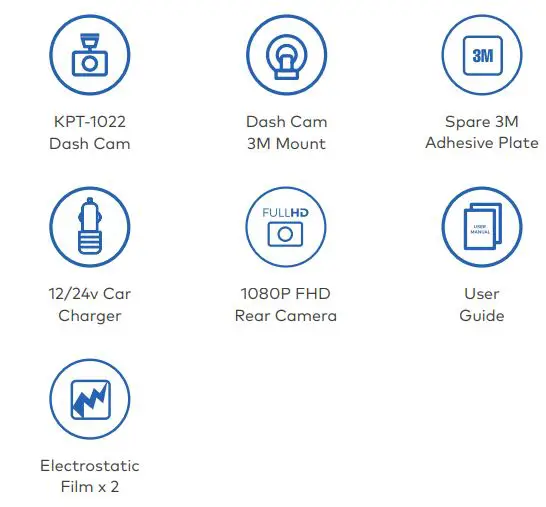 kapture 1080P Full HD Dual Channel Dash Camera User Manual - PACKAGE CONTENTS