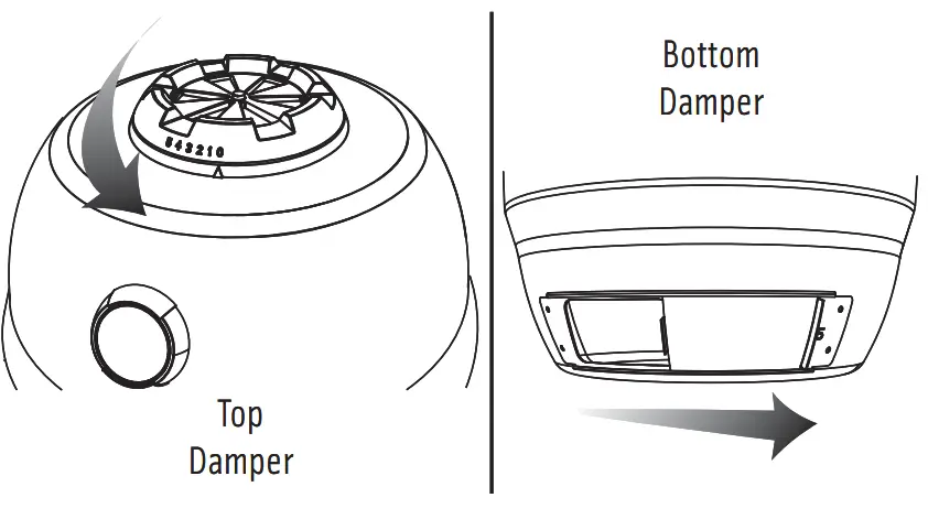 Broil King 2000 Series Steel Charcoal Kamado Grill - dampers positions